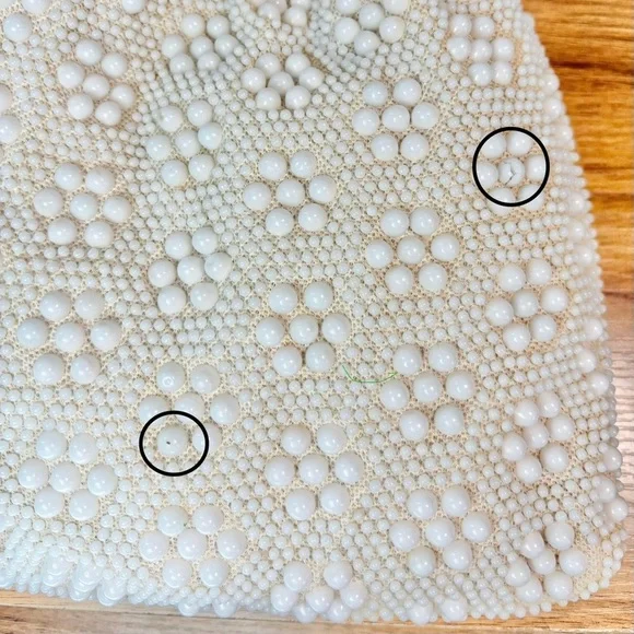 Vintage 1950s Candy Dot Cream & White Double Beaded Hand Bag - Picture 10 of 15